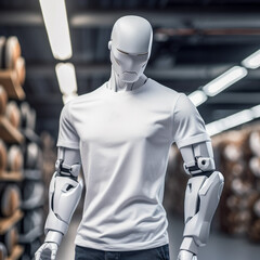 White shirt mockup, cyborg in plain white tshirt, cloting mockups, white tshirt