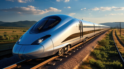 Aufkleber - High speed fast train passenger locomotive at the railway.