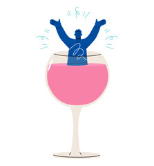 Happy man in glass with wine. Colorful vector illustration