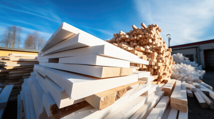 Sticker - Yacht-building materials stacked in piles for assembly.