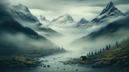 Wall Mural - The mountains and fog.