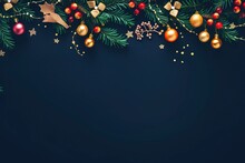 A Colorful Christmas Border With Mistletoe, Snowman And Little Lamps Tumblr, Navy Background For Flat Lay, Generative Ai