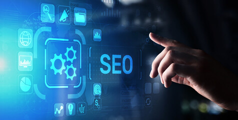 Wall Mural - seo - search engine optimisation, digital internet marketing concept on virtual screen.