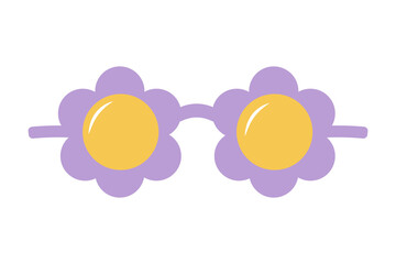 Sticker - Flower shaped vintage sunglasses. Groovy retro fashion cartoon style.