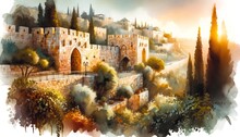 Generative AI Painting Of Jerusalem In Watercolor