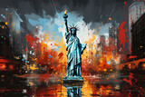 Fototapeta  - horizontal liberty statue painting concept, AI generated