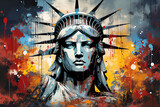 Fototapeta  - horizontal liberty statue painting, AI generated