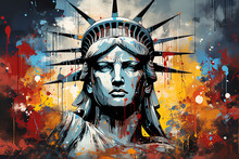 Horizontal Liberty Statue Painting, AI Generated