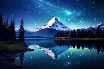 Wall Mural - starry sky mountain, AI generated