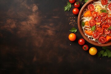 Wall Mural - Thai food (Som tum), Spicy green papaya salad.Top view