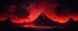 Fantasy Night Landscape With Erupting Volcano And Lava Flow