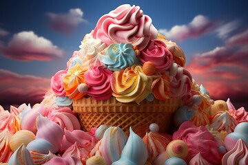 Canvas Print - Large ice cream cone filled with lots of colorful frosting.