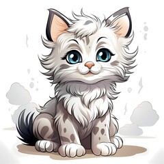 Wall Mural - White kitten with blue eyes sitting on white background.