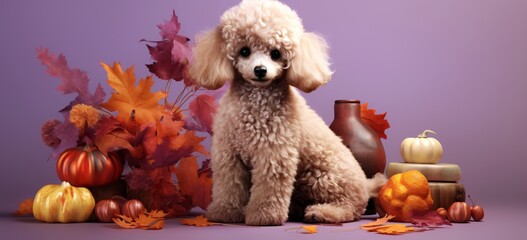 Poodle Dog Decorating for Autumn in Realistic Style