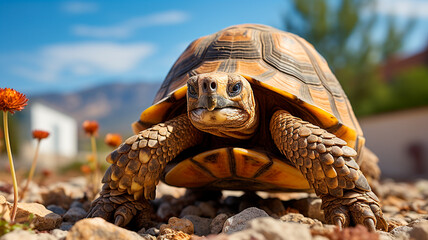 Wall Mural - tortoise with a green background