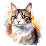 Fototapeta Dziecięca - Watercolor cat clip art on white background.