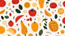 Abstract Vegetables Pattern. Hand Drawn Doodle Vegetarian Food. Vegetable Kitchen Illustration Concept.