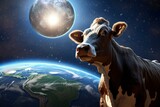 Fototapeta  - Spacefaring bovine overlooking Earth. Generative AI