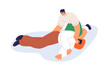© Good Studio - First aid for epilepsy seizure, attack. Help, treatment, rescue for unconscious fainted sick person. Emergency reanimation, falling sickness. Flat vector illustration isolated on white background