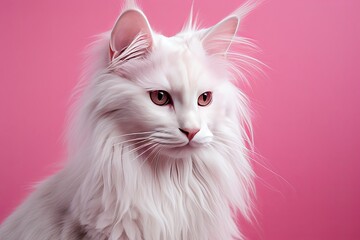 Wall Mural - Cat on Pink Background. AI Generated