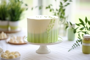 Wall Mural - gender neutral baby shower cake with green decoration