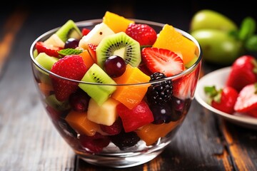 Poster - a colorful fruit salad in a glass bowl