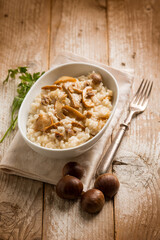 Canvas Print - Rice with cep and chestnuts traditional recipe