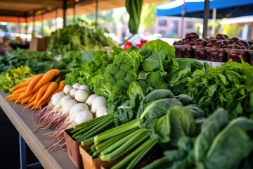 Sticker - fresh produce on stands at a local farmers market