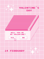 Poster - Poster for Valentine's Day in trendy retro style of the 2000s. Popup interface on digital screen asking will you be my valentine. Vector illustration