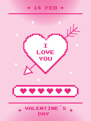 Poster - Pixel poster with a heart with an arrow and the inscription I love you. 2000s Valentine's Day Card. Vector illustration