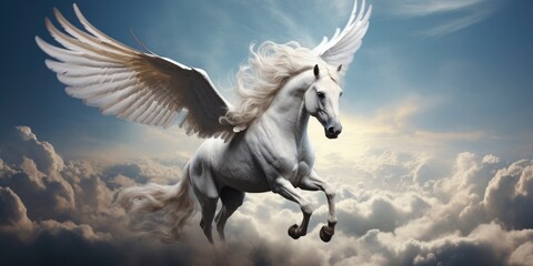 A white horse with wings.