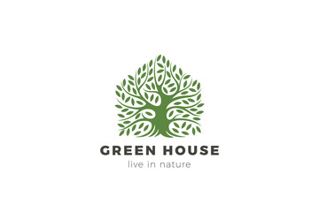 Poster - Tree Green House Logo Real Estate Abstract Design Vector. Eco Home Appartments Logotype Concept icon.
