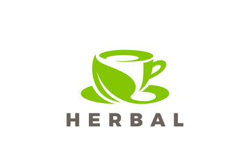 Poster - Tea Cup Leaves Logo Herbal Vector Design template.