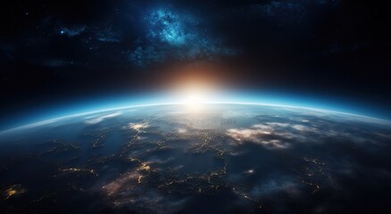 beautiful photo with the background of the earth and bright rays above it. Generative Ai