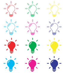 Poster - Bulb lamp icon vector. Idea bulb icon sign symbol in trendy flat style. Set elements in colored icons. Bulb lamp vector icon illustration isolated on white background
