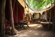 medieval tent in a reconstructed camp setting
