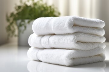 Wall Mural - a stack of fluffy towels folded in a bathroom