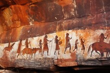 Aboriginal Rock Art Showing Ancient Hunting Scenes