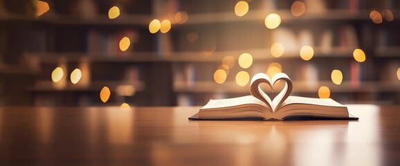 Wall Mural - photo of a book with a love shape on it with a beautiful bokeh background. Generative AI