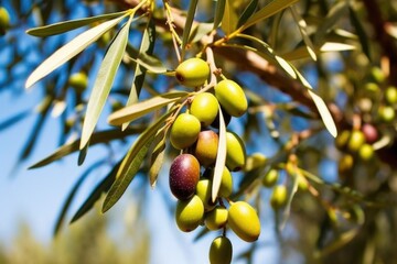 Canvas Print - ripe olives hanging off the branch, close-up