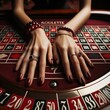 © Glittering Humanity - Fingers trembling with anticipation, a lone gambler places their bet on the spinning red wheel, surrounded by the bustling energy of the indoor casino, attractive woman playing poker in casino