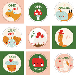  Flat great job sticker collection. Education and study motivation.