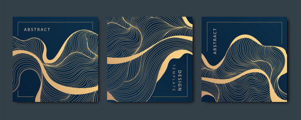 Wall Mural - vector set of luxury fancy golden patterns, linear style wavy cards. art deco flow banners, wave pos