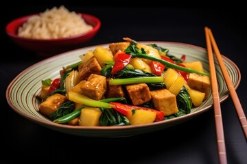 Poster - detail of tofu and pineapple stir-fry dish