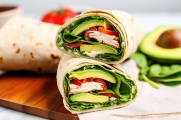 Wall Mural - turkey and avocado wrap with a bite taken out
