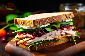 Wall Mural - a fresh sandwich with turkey and cranberry sauce