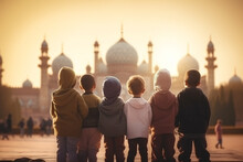 Children Gathered In Front Of The Mosque