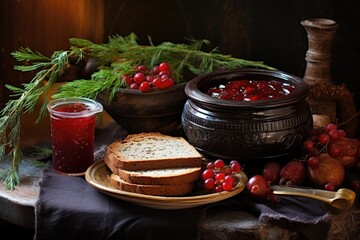 Poster - bowl of homemade cranberry jam near bread