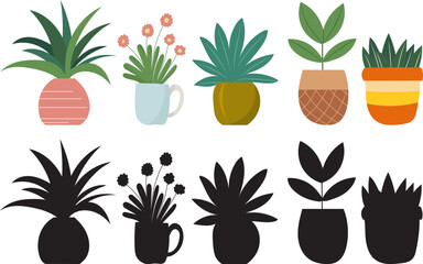 Wall Mural - indoor plants in doodle style isolated vector