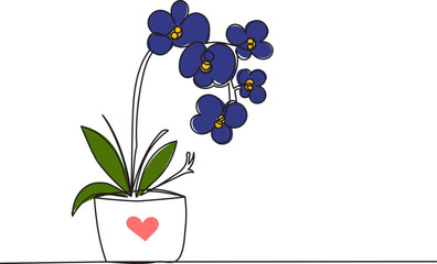 Wall Mural - flower in a pot continuous line drawing isolated vector